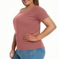 thumbnail image 4 of Fanxing Womens Short Sleeve Tshirts Tops with Built in Bra Plus Size Padded Camisole Shelf Bra Workout Yoga Shirt Casual Basic Undershirt Pink,XXXXXL, 4 of 8