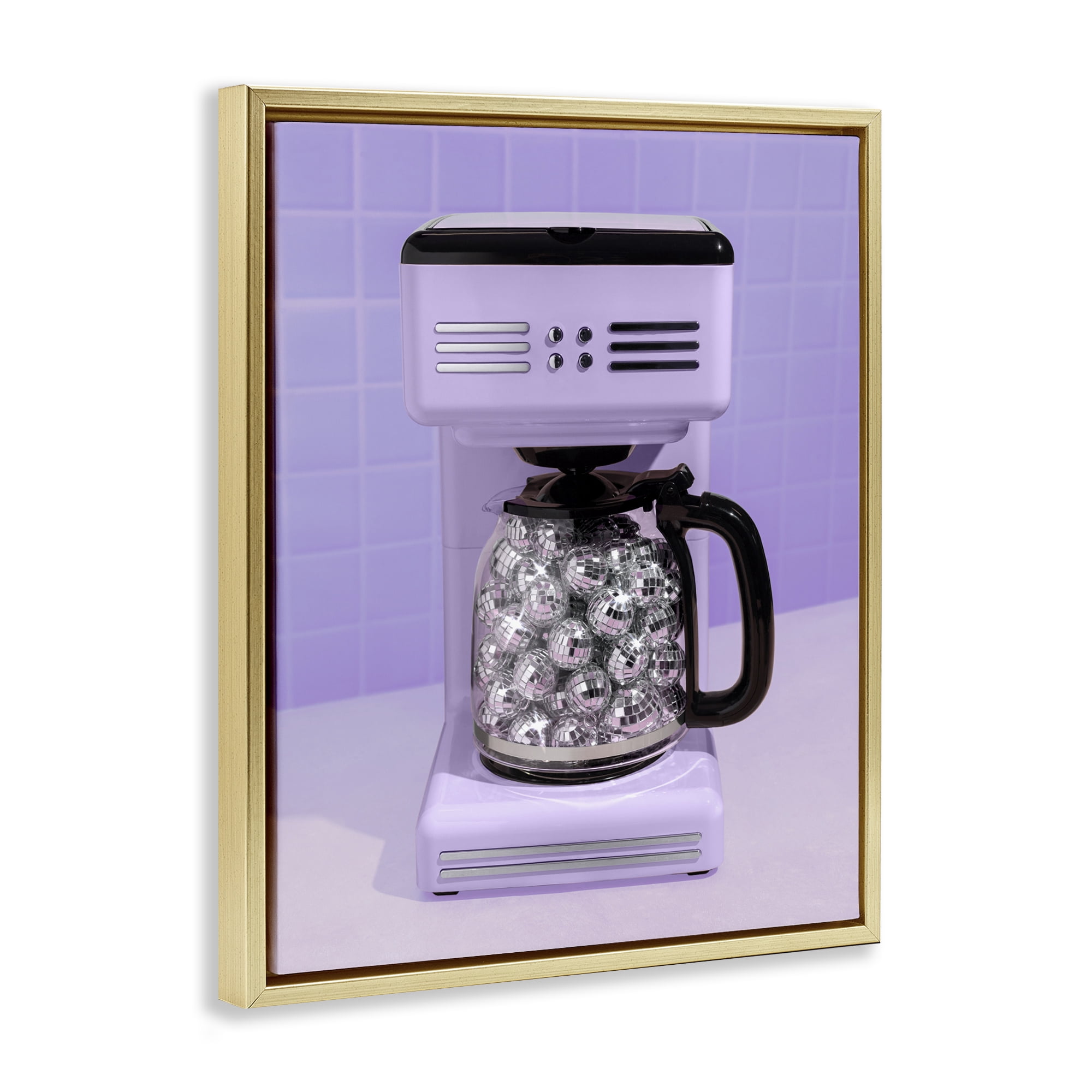 Stupell Industries Disco Coffee Maker over Purple Gold Framed Floater Canvas Wall Art, design by LISH Creative