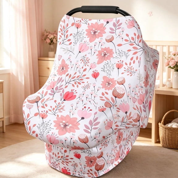 Pink Floral Print Baby Car Seat Cover – Multifunctional Nursing Cover / Sunshade