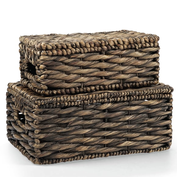 Set de 2 cestas de mimbre con tapa negras 84ECO