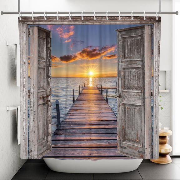 Mizhona Beach Shower Curtain for Bathroom Coastal Waterproof Polyester Summer Shower Curtains Decorative 72"X72"