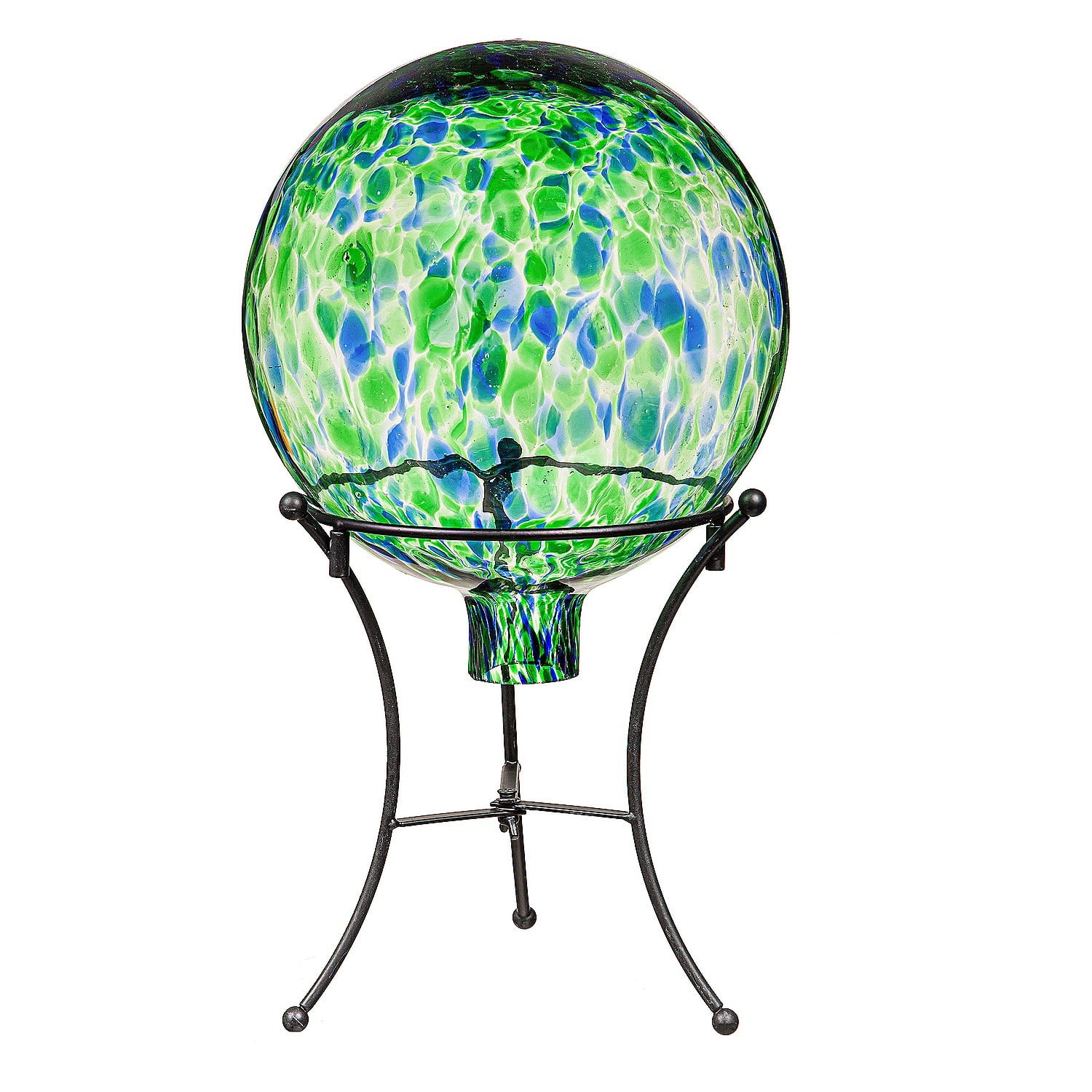 Evergreen 10" Art Glass Turquoise Confetti Gazing Ball with Stand Garden and Yard Decor