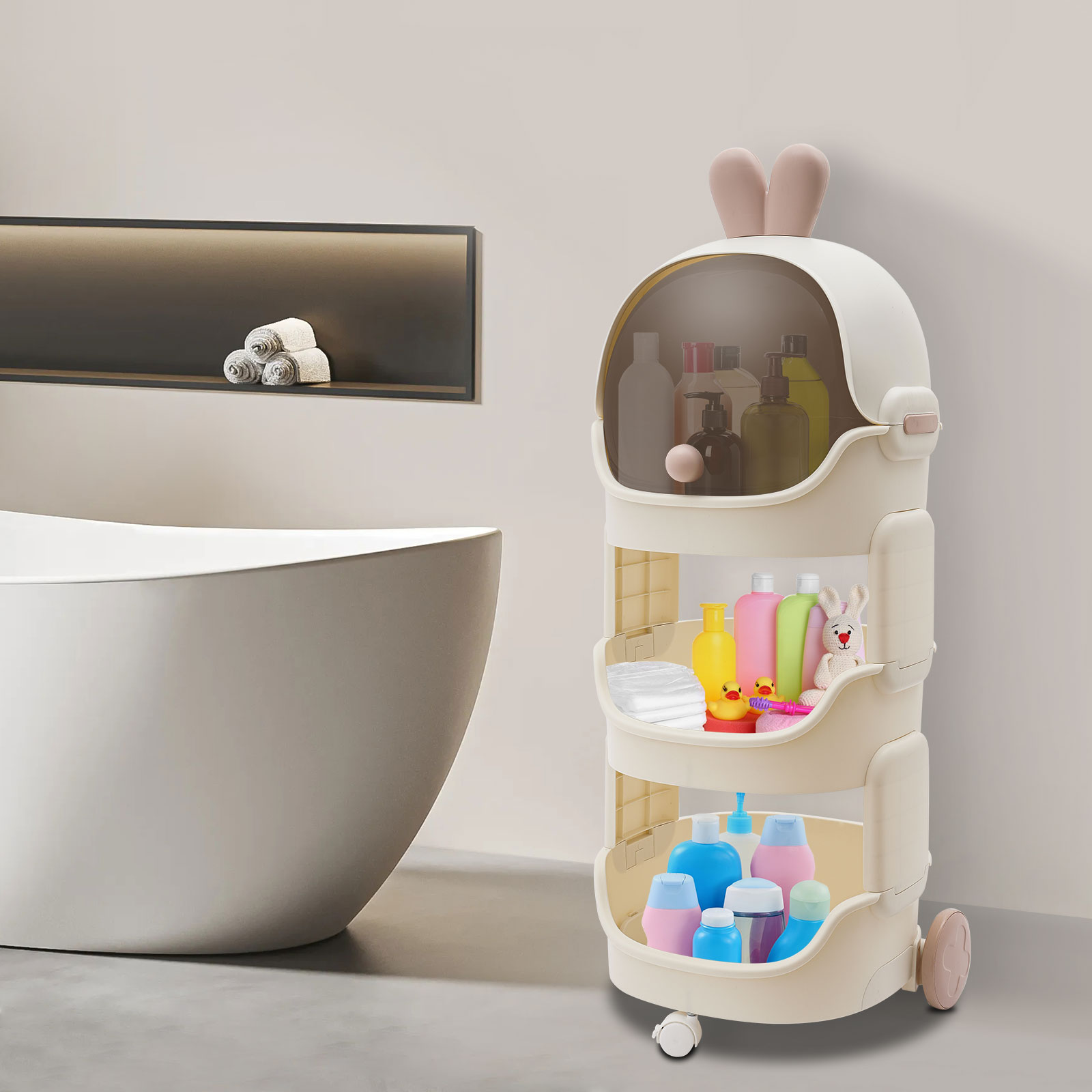 3-Tier Modern Storage Cabinet Bathroom Storage Cabinet Toy Storage White