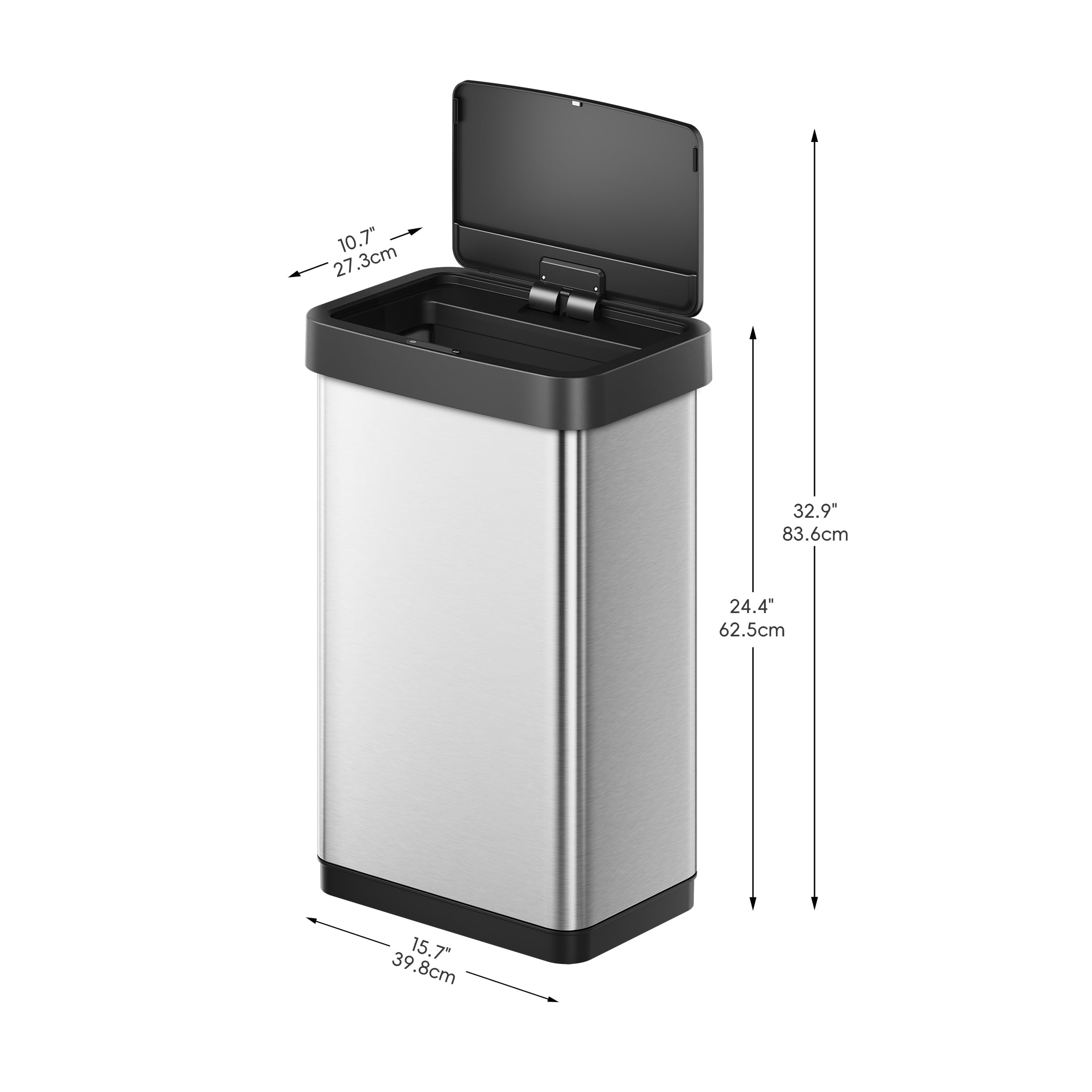 EKO Horizon Lite Kitchen Trash Can, 13.2 Gallon Brushed Stainless Steel Motion Sensor Garbage Bin, Silver with Sample Trash Bags Included