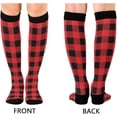 thumbnail image 2 of FREEAMG High Elasticity Compression Socks, High Knee Socks Adult Universal Leisure Relieve Fatigue,Red and Black Plaid Travel Daily with Running (1 Pair), 2 of 7
