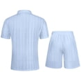 thumbnail image 4 of Clossjun Men's Summer 2 Piece Beach Sets Texture Short Sleeve Button Down Knit Shirts and Shorts Vacation Outfits of Men, 4 of 5