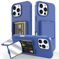 Dteck Hidden Wallet Cash Slot Case for iPhone 16e (2025), Heavy Duty Hard PC   Soft TPU Bumper Protective Rugged Cover with Built-in Mirror, Shockproof Dual Credit Card Holder Slim Case, Blue