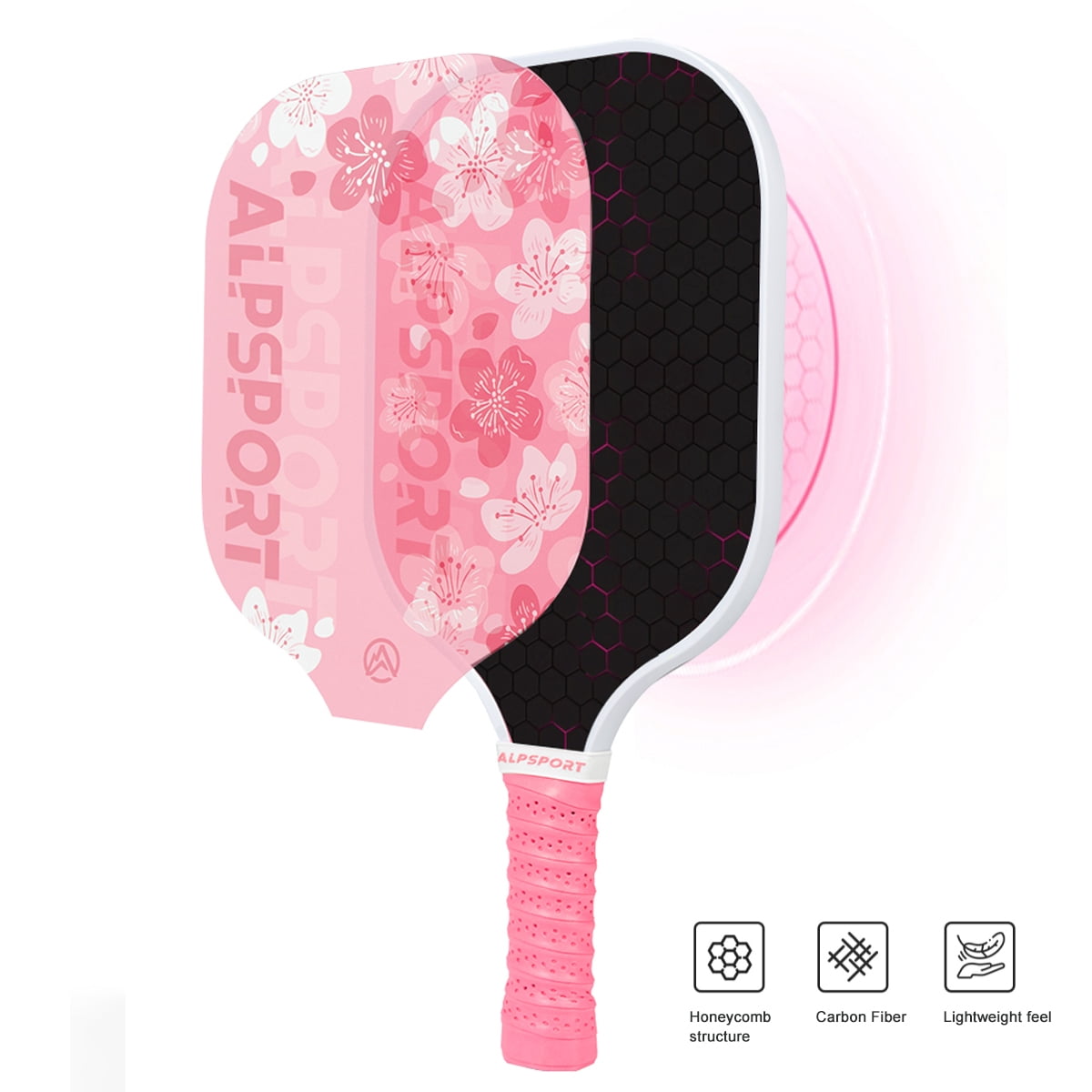 Sakura Pink Pickleball Paddle, Carbon Fiber, Matte Finish, UV Printing and Honeycomb Polymer Core, Non-Slip Grip, Excellent Spin and Control, Suitable for Men and Women, Pickleball Intermediate