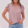 thumbnail image 2 of Womens Dressy Casual Tops Ruffle Petal Short Sleeve V Neck Shirts Elegant Summer Business Work Tunic Blouses, 2 of 7