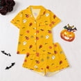 thumbnail image 2 of ZHOGXU Cozy Halloween Themed Short Sleeve Pajama Set Pumpkin Ghost Printed Turndown Collar Button Kids Girls Sleepwear Bedtime Comfortable, 2 of 9