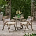thumbnail image 2 of GDF Studio Baia Outdoor Acacia Wood 3 Piece Bistro Set with Cushion, Gray and Cream, 2 of 13