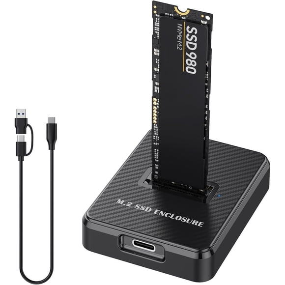 KSRplayer M.2 SSD Adaptador de Lector y Escritor con Base, Carcasa Portátil de Plástico, Compatible con M Key B+M Key NVMe y SATA SSDs, USB-A/C, Compatible con Tamaños 2230-2280