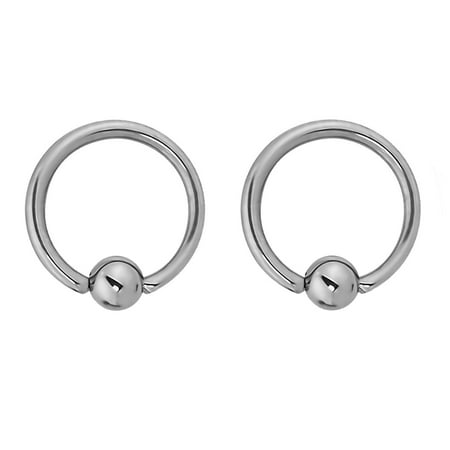 Flat Ring Cbr - Pair of 2 Rings: 14g 7/16 Inch Titanium Captive Bead Hoop CBR Rings, 4mm Balls