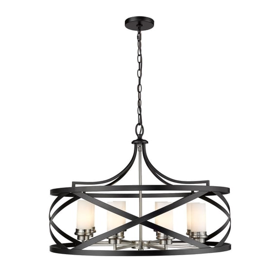 Z-Lite Malcalester 8 Light Glass Steel Cage Pendant in Black and Brushed Nickel