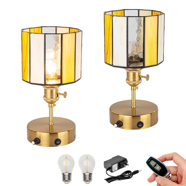 FSLIVING Rechargeable Battery Operated LED Desk Lights Antique Brass 2PCs Remote Control