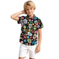 thumbnail image 2 of Tiijoy Boys Short Sleeve Button Down Shirt Skeleton Floral Beach Shirt, Black, Sizes 3-13, 2 of 6