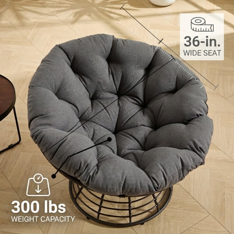Howcool Indoor/Patio Swivel Chair with Polyester Cushion, Round Seat Accent Armless Steel Egg Chair