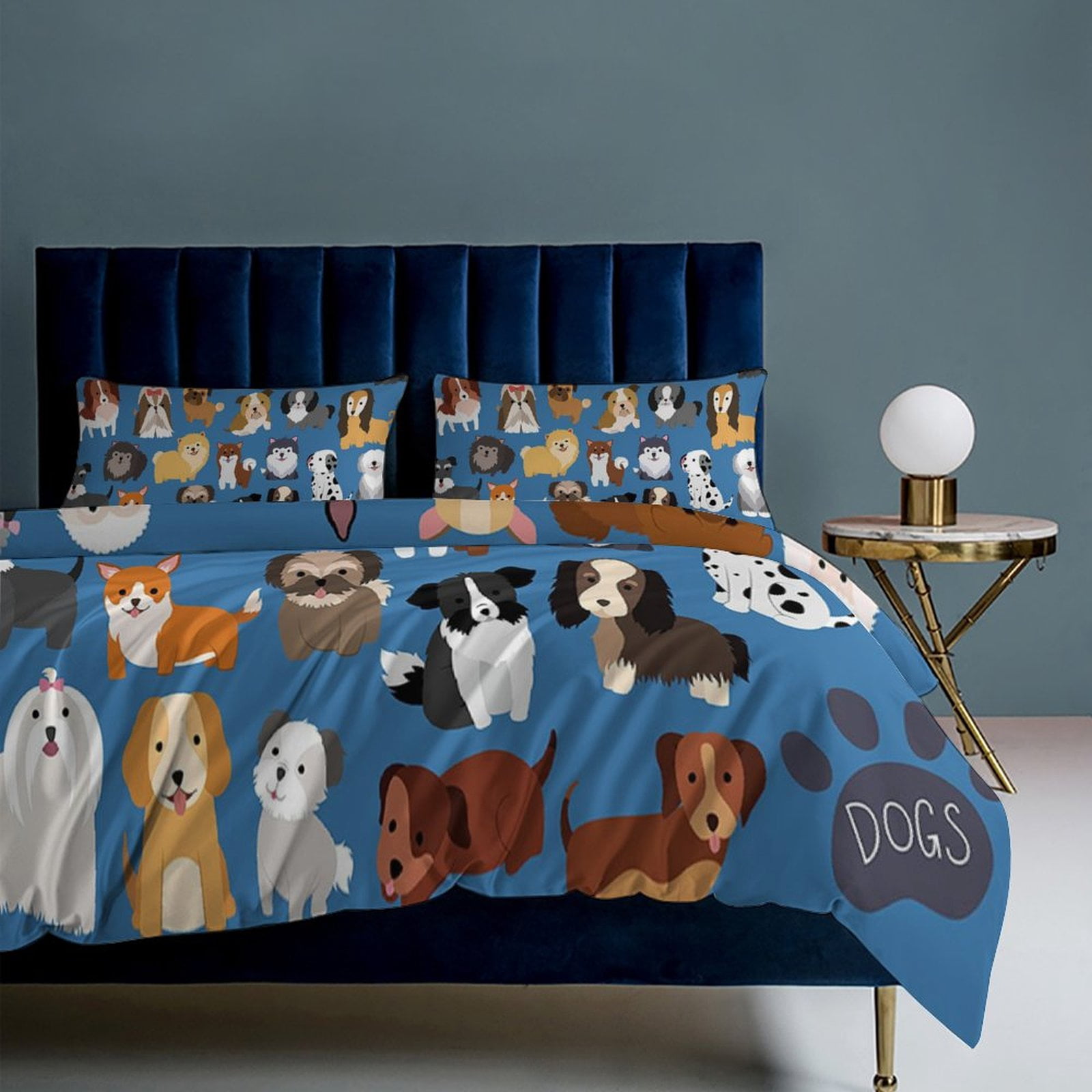 3 Pcs Soft Bedding Set, Includes 1 Duvet Cover with Zipper And 2 Pillow Shams,Animal Dog Cute Paw Print Twin(86"x70")