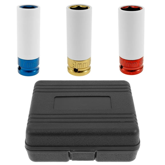 3Pcs Wheel Protector Impact Socket Chrome Vanadium Steel 1/2 Inch Drive Lug Nut Impact Socket Set Color Coding 17/19/21 mm for Wheel Lug Nut Removal