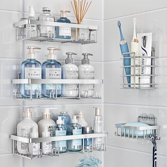 Estante organizador Shower Caddy Silver, paquete de 5