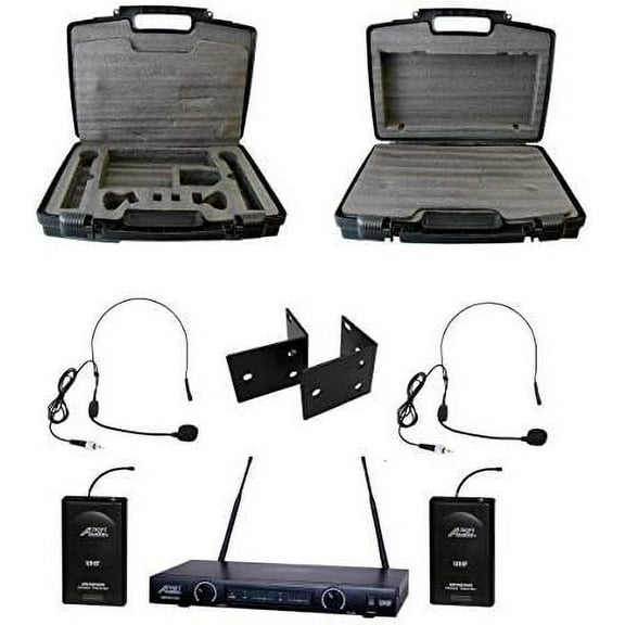 Audio2000'S S6012UH Dual Channel Wireless System with Two Wireless Headset Microphones and a Hard PVC Carrying Case