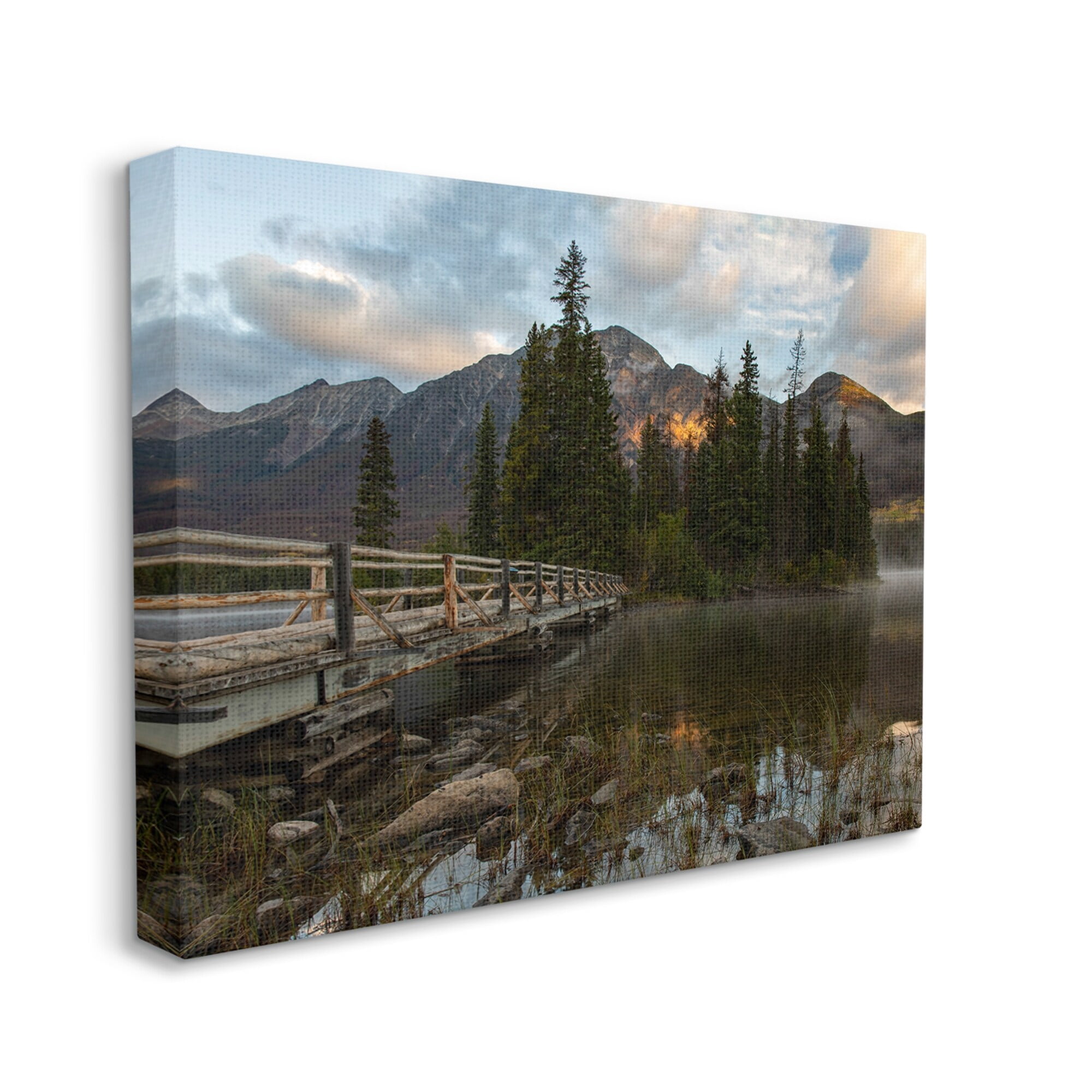 Stupell Industries Mountainside Lake Bridge Cloudy Photography Landscape Canvas Wall Art, 20 x 16, Design by Daniel Sproul
