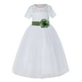 thumbnail image 2 of Ekidsbridal White Floral Lace Vintage Flower Girl Dresses with Colored Sash Communion Baptism Gown for Church LG2T 8, 2 of 3