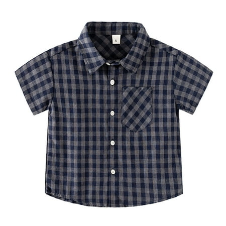 Tiijoy Boys Button Down Plaid Shirt Lightweight Short Sleeve Pocket Shirt Sizes 5-6