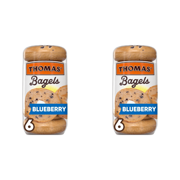 Thomas' Blueberry Bagels, 6 ct Pack of 2 - flavored bagels, breakfast bagels, protein bagels, healthy start, organic bagels