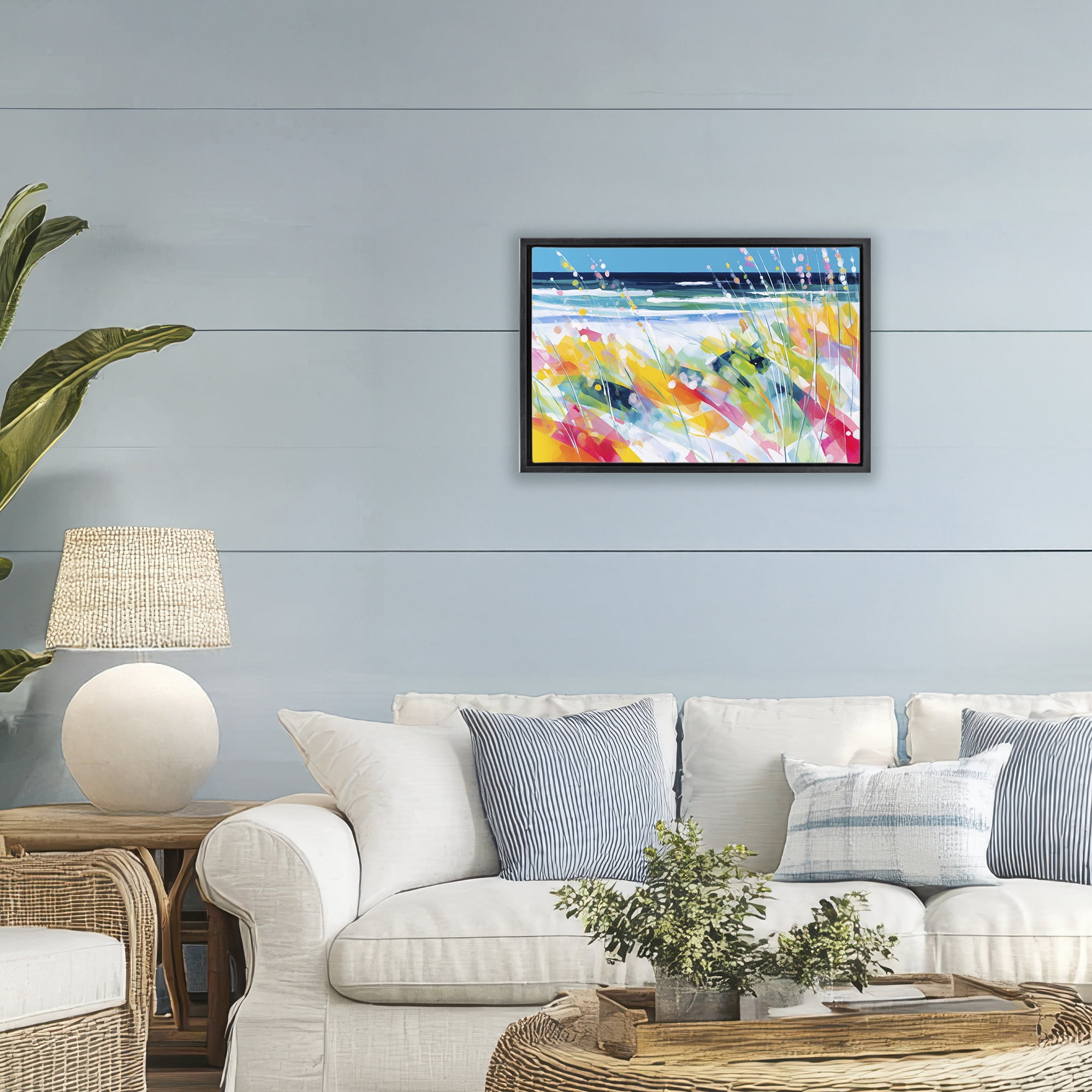 Stupell Industries Sea Oats & Ocean Breeze Abstract Black Framed Floater Canvas Wall Art, design by Chromatic Storm Studio