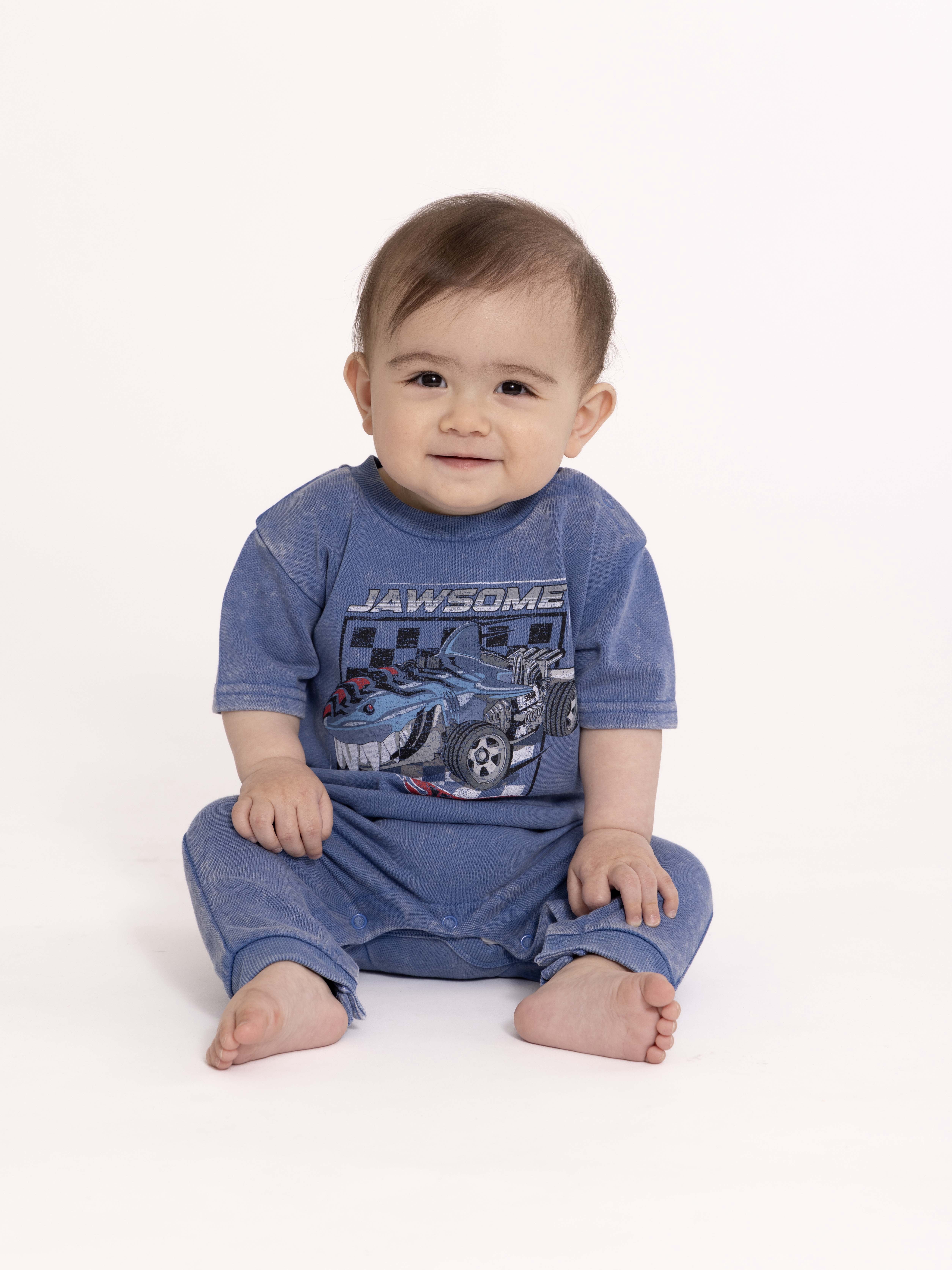 Hot Wheels Baby Boy Graphic Mineral Washed Romper , Sizes 0/3 Months -24 Months