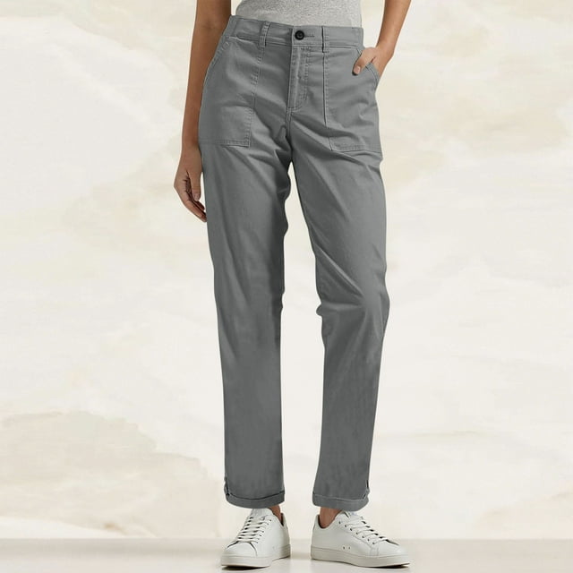 Wensltd Women Cargo Pants Casual Work Clothes Straight Pants Pockets