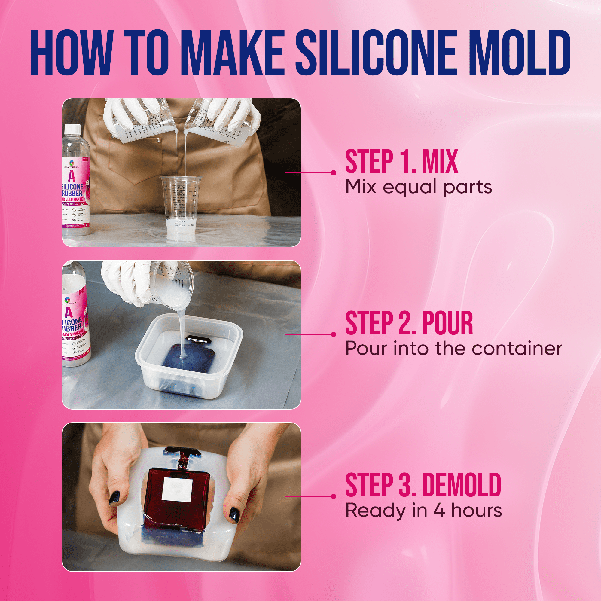 CRAFT RESIN Silicone Mold Making Kit 1 Gallon/8.8 lbs – Platinum Liquid Silicone Rubber for Resin Casting, 1:1 Mix Ratio, Shore 30A, Bubble-Free Silicone Kit for Molds, Soap & Candle