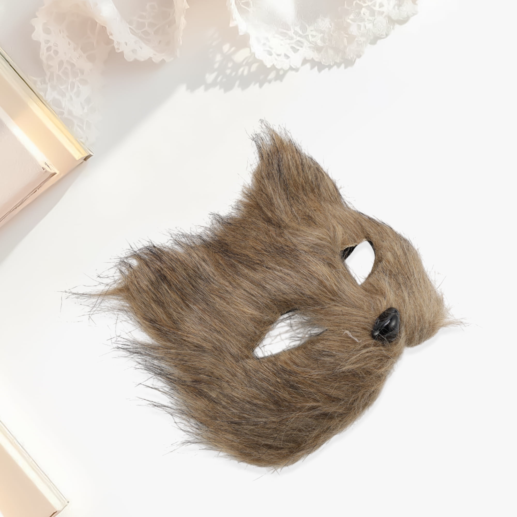 Unique Bargains 1 Pack Long-haired Foxes Party Mask Costume Events Brown