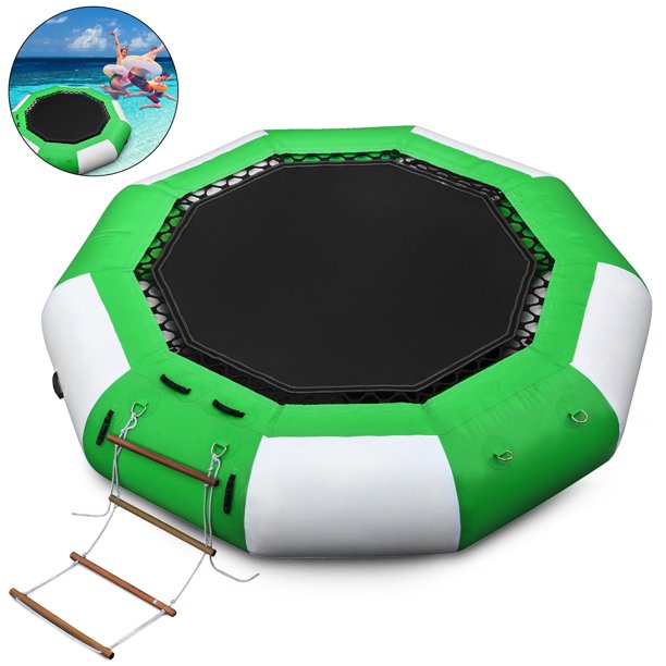 VEVOR 13ft Inflatable Water Bouncer, Green Water Trampoline Splash Padded Inflatable Bouncer