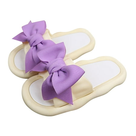Siilsaa Kid s Slides Girls Comfort Non-Slip Bowknot Flat Sole Slippers Toddler Summer Beach Shoes Purple 12