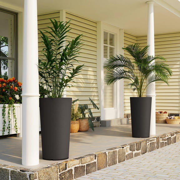 Outsunny 29 Inch Outdoor Planter, Weather and UV Resistant Stackable Large Planters, Black