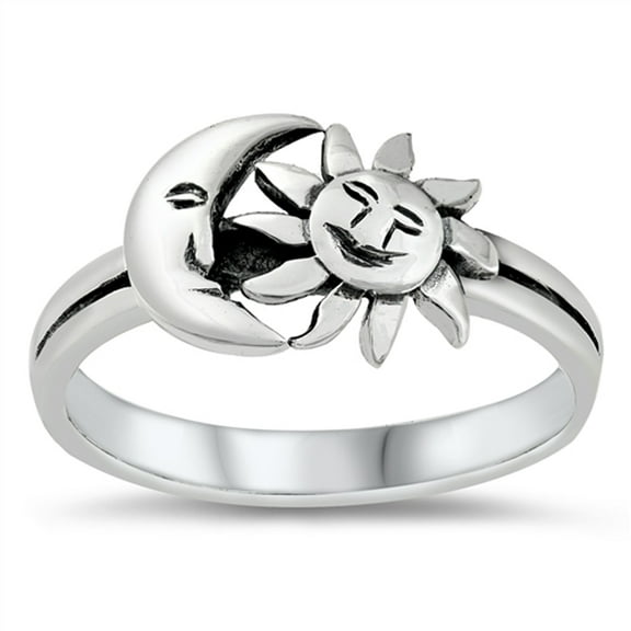 Cute Sun Moon Face Ring .925 Sterling Silver Band Jewelry Female Male Unisex Size 10