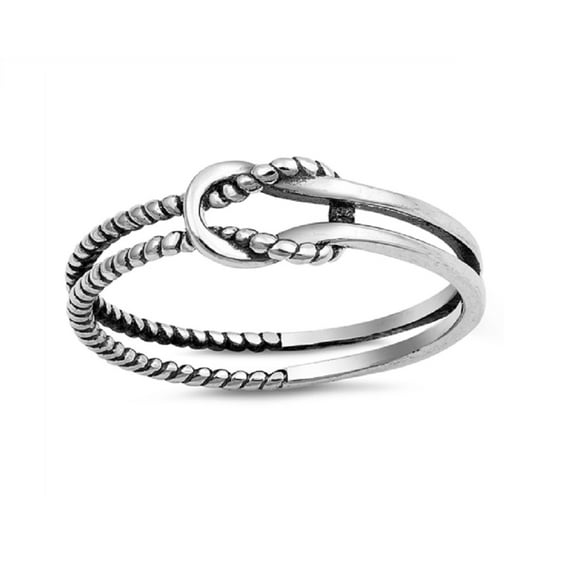 Sterling Silver Half Rope Half Plain Knot Ring