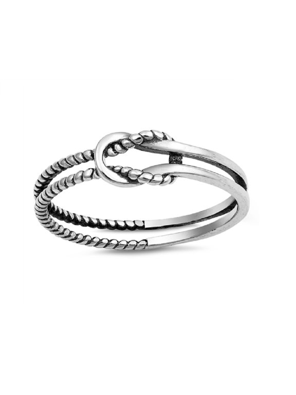Sterling Silver Half Rope Half Plain Knot Ring