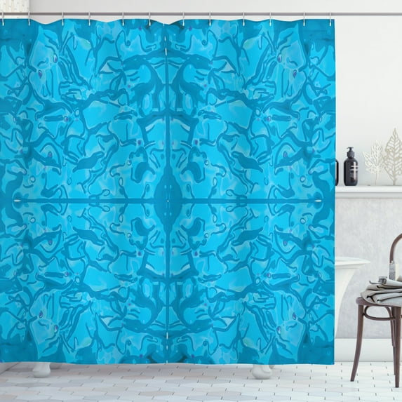 Modern Decor Shower Curtain, Water like Unusual Pattern with Bunch of Contour Shaped Trippy Forms Graphic, Fabric Bathroom Set with Hooks, 69W X 84L Inches Extra Long, Indigo Blue, by Ambesonne