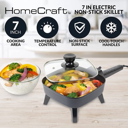 -Inch Electric Non-Stick Skillet with Cool-Touch Handle, Adjustable Temperature Control for Healthy Cooking