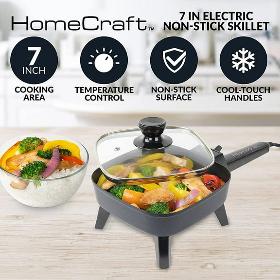 -Inch Electric Non-Stick Skillet with Cool-Touch Handle, Adjustable Temperature Control for Healthy Cooking