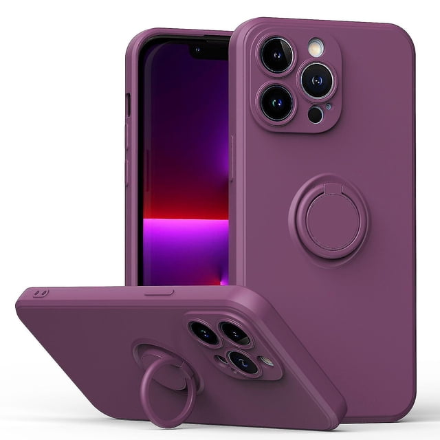Funda de color sencillo para iPhone 11 Pro Max con soporte de anillo, placa metálica para carga magnética, diseño antigolpes y soporte giratorio de 360 grados.