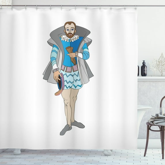 Renaissance Shower Curtain, Rococo Style Old Fashioned Aristocrat Royal Man Kitsch Baroque Costume Design, Fabric Bathroom Set with Hooks, 69W X 84L Inches Extra Long, Multicolor, by Ambesonne