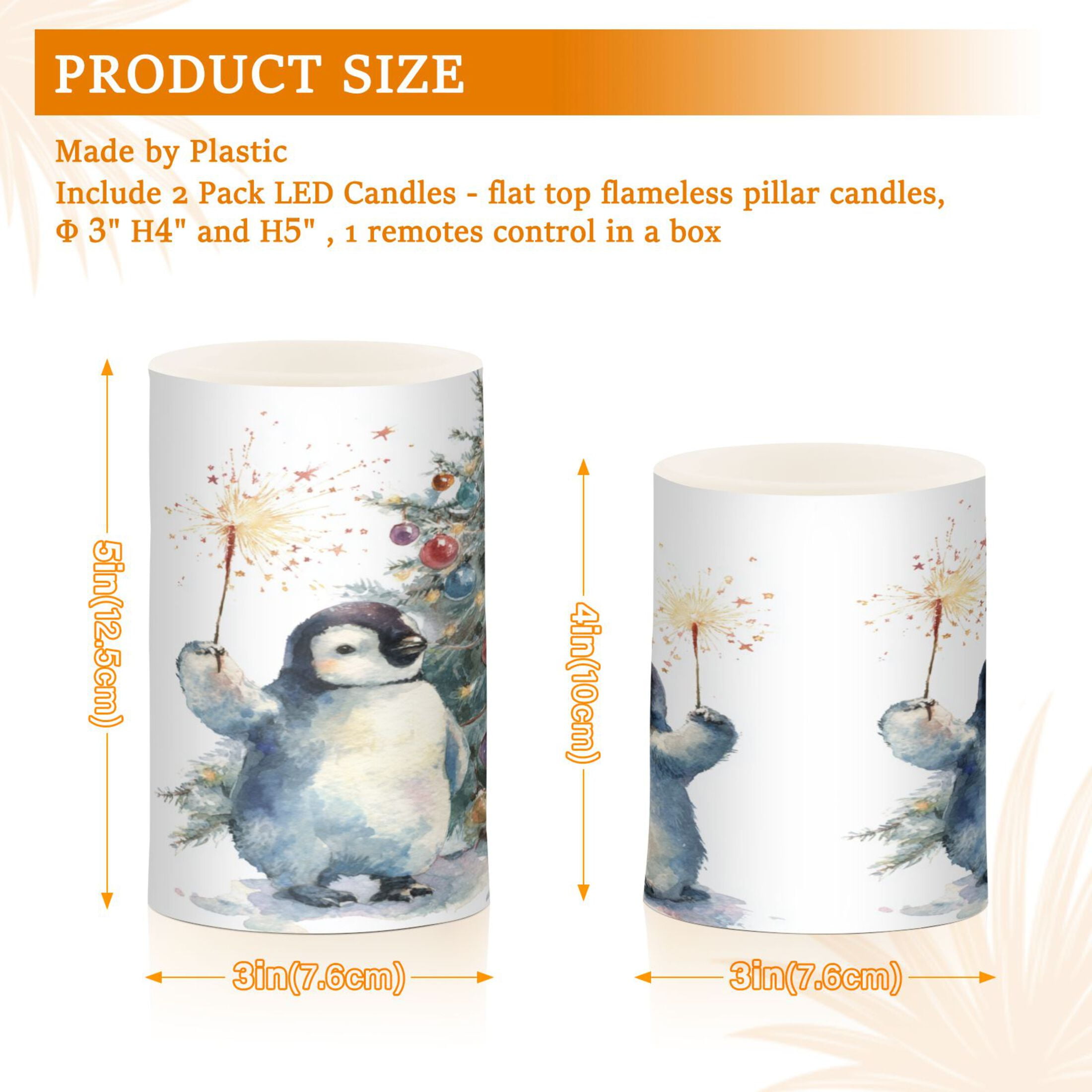 Electronic Candle Light Combination 3x5In, 3x4In Flameless Candle Plastic Festive Decoration Party Christmas Decoration Cartoon Christmas Penguins