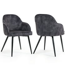 Set of 2 Batia Gray Velvet Fabric Dining Chairs with Black Iron Legs