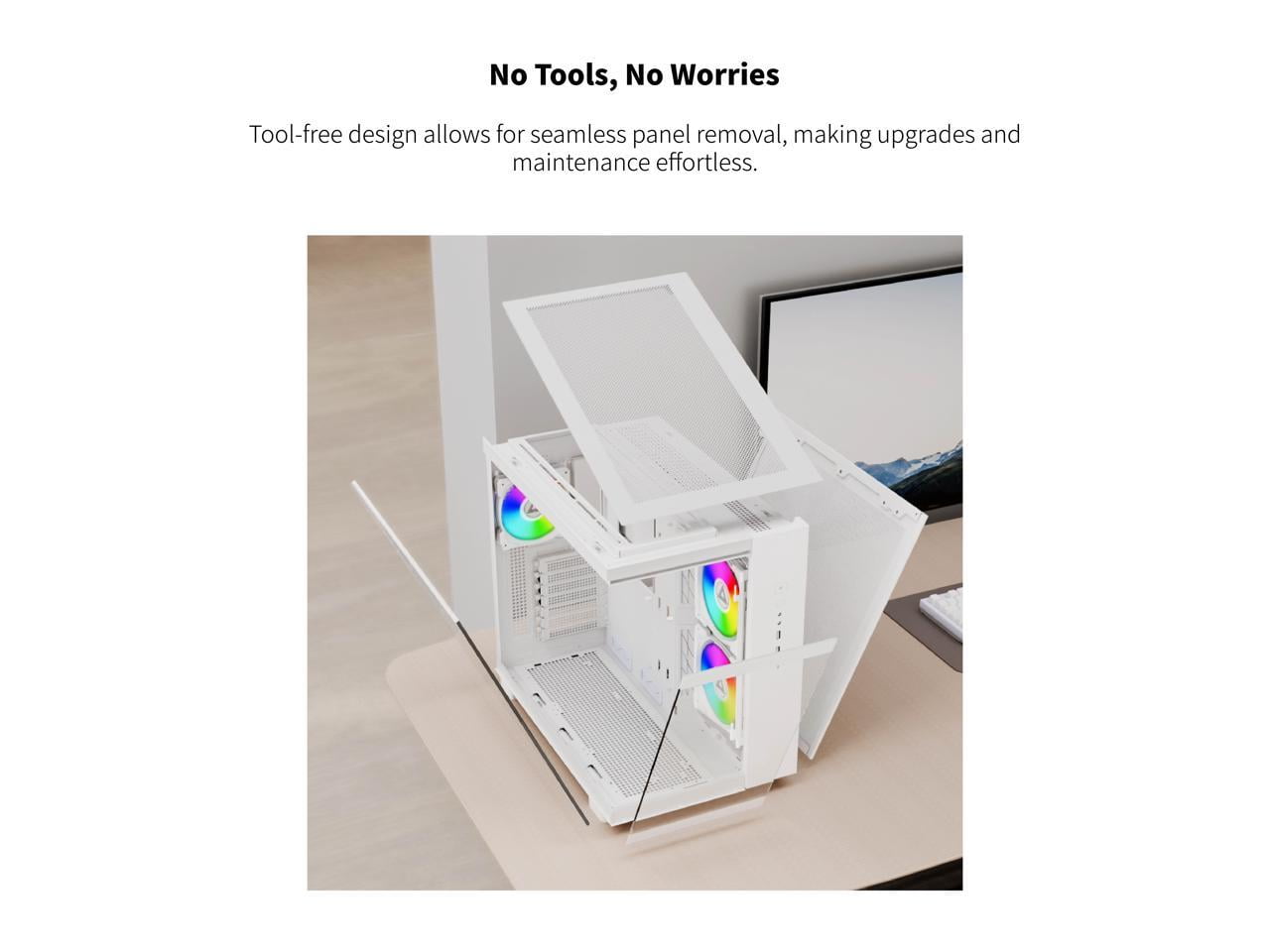 MONTECH KING 65 PRO ATX Mid Tower Gaming PC Case, Dual Chamber, High Airflow Mesh Panels, Supports RTX 40 Series, 3 Pre-Installed ARGB Fans, Tool-Free Access - White