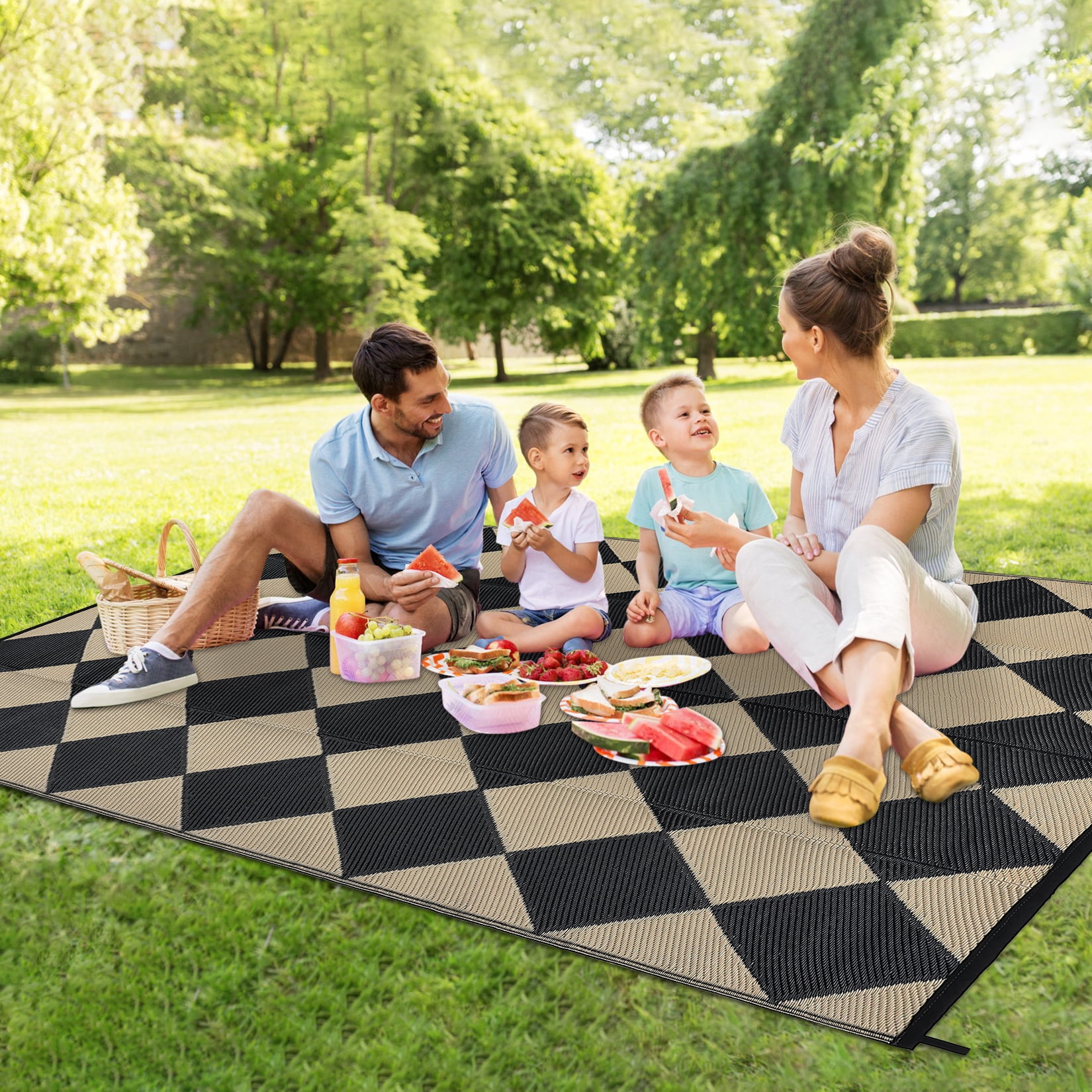 FairOnly 9'x18'Large Reversible Outdoor Area Rug Waterpoof Stain Resistant Rugs for Beach Camping