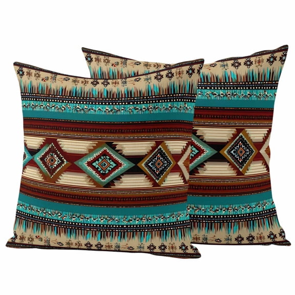 2 Pack Outdoor Waterproof Throw Pillow Covers,Abstract Boho Vintage Ethnic Decorative Square Pillow Case Patio Pillowcases for Chair Couch Sofa 16x16in